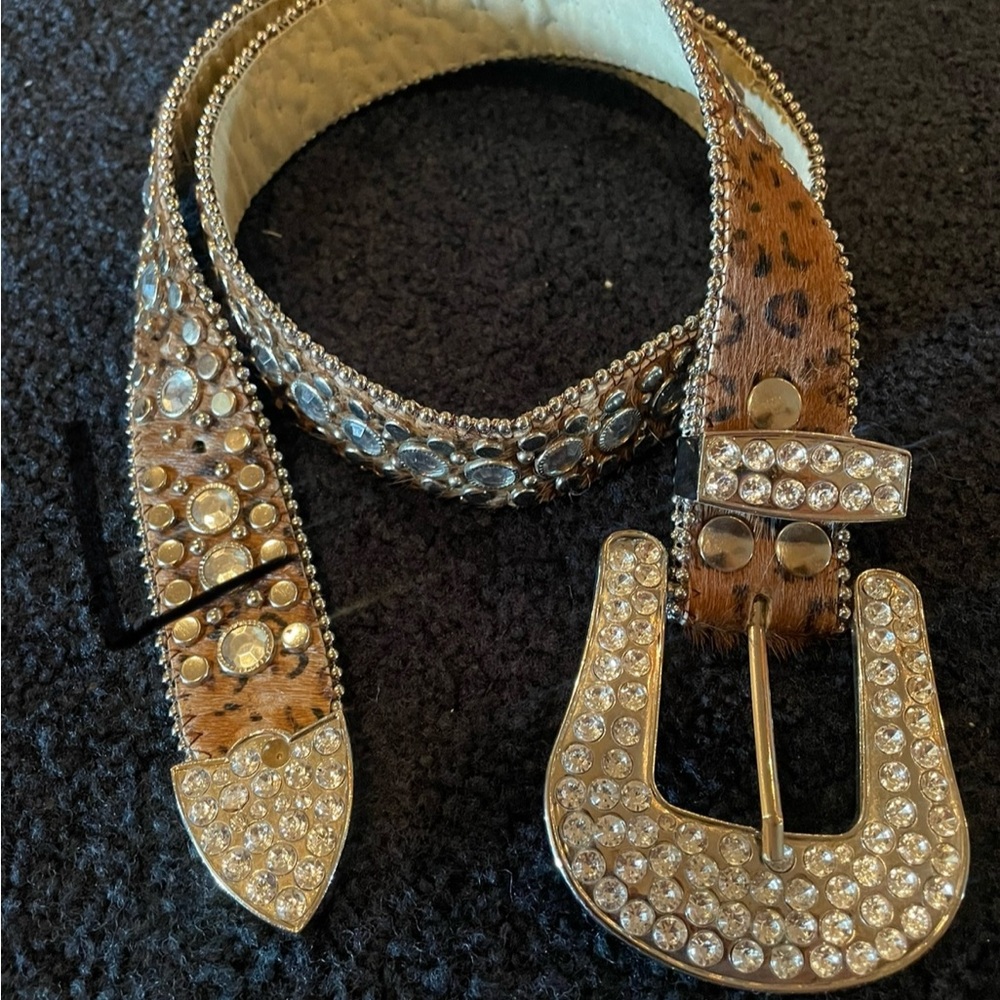 Leopard Print Rhinestone Belt